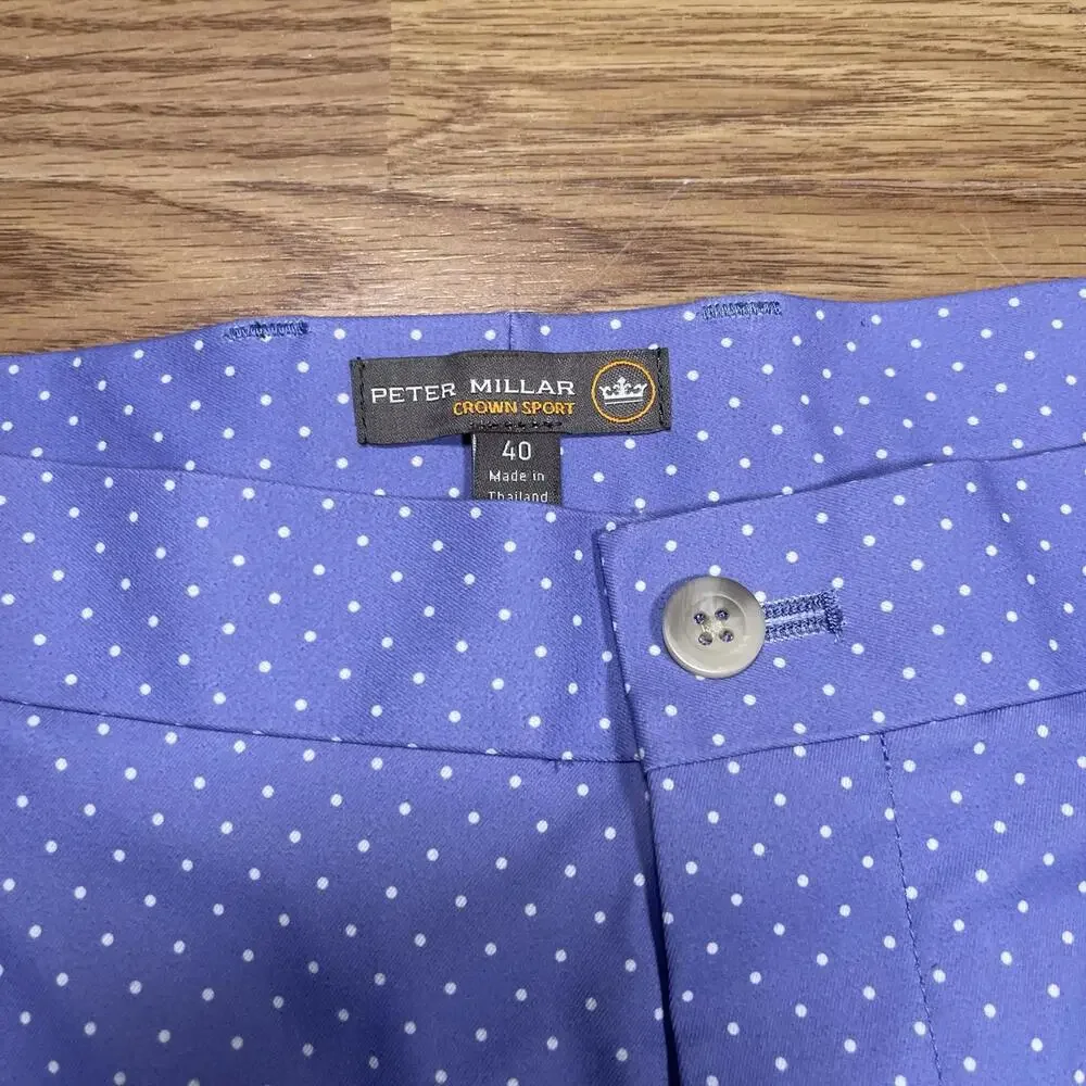 Peter Millar Golf Shorts Mens Size 40 Purple Blue White Polka Dot Pattern All Ov